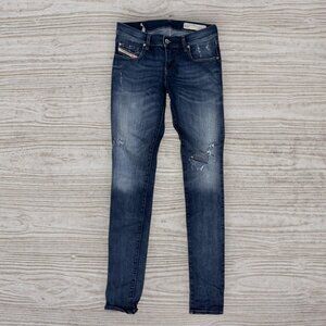 DIESEL Grupee Super Slim Skinny Distressed Low Waist Stretch Denim Jeans 27 x 32